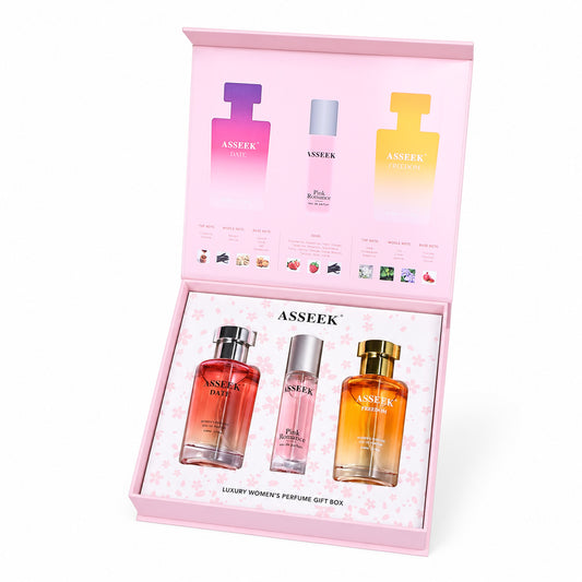[ASSEEK] Women’s Romantic Fragrance Collection | Women’s Fragrance Gift Set | 2 Full-Size 2.7oz EDPs + 1 Discovery Mini, Fruity Floral & Amber Gourmand Scents, Long-Lasting for Dates, Everyday Wear & Gifts