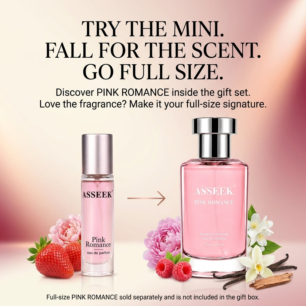 [ASSEEK] Women’s Romantic Fragrance Collection | Women’s Fragrance Gift Set | 2 Full-Size 2.7oz EDPs + 1 Discovery Mini, Fruity Floral & Amber Gourmand Scents, Long-Lasting for Dates, Everyday Wear & Gifts