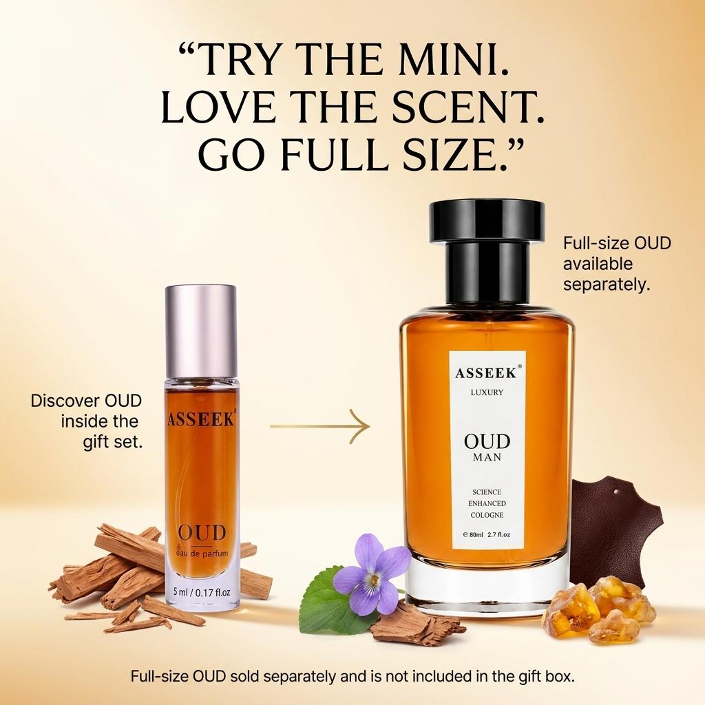 [ASSEEK] Men’s Modern Charm Collection | 2 Full-Size 80ml Colognes + 1 OUD Discovery Mini, Three Distinct Scents for Dates, Parties & Everyday Confidence