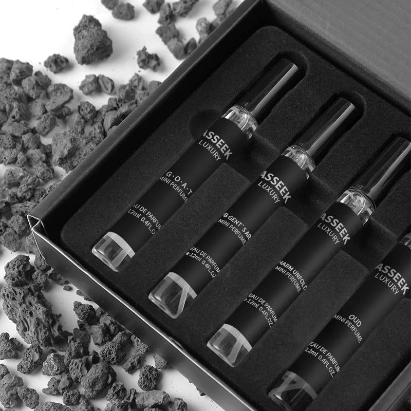 ASSEEN Luxury Men's Fragrance Gift Set: 4 Premium Wood perfume (12ml each)，Explorer Collection with OUD, GOAT & More，Elegant Gift Box