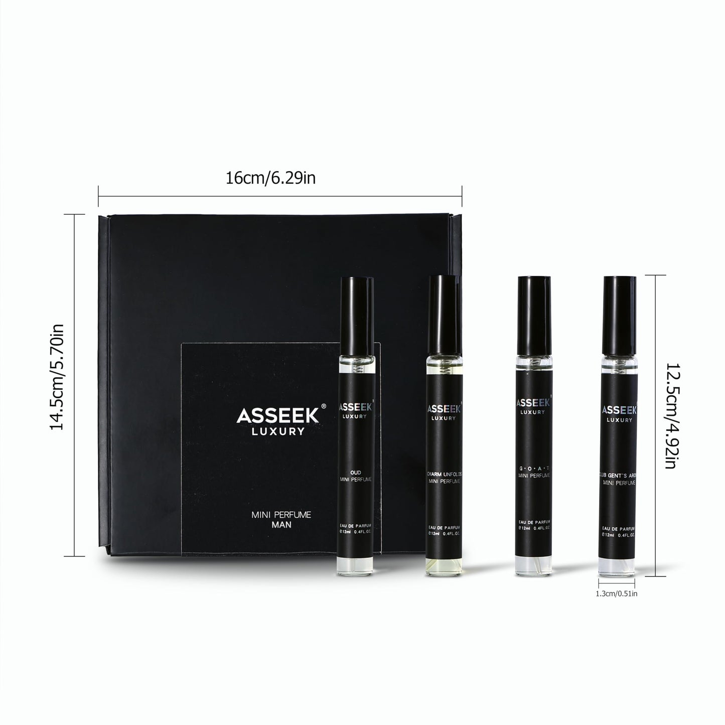 ASSEEN Luxury Men's Fragrance Gift Set: 4 Premium Wood perfume (12ml each)，Explorer Collection with OUD, GOAT & More，Elegant Gift Box